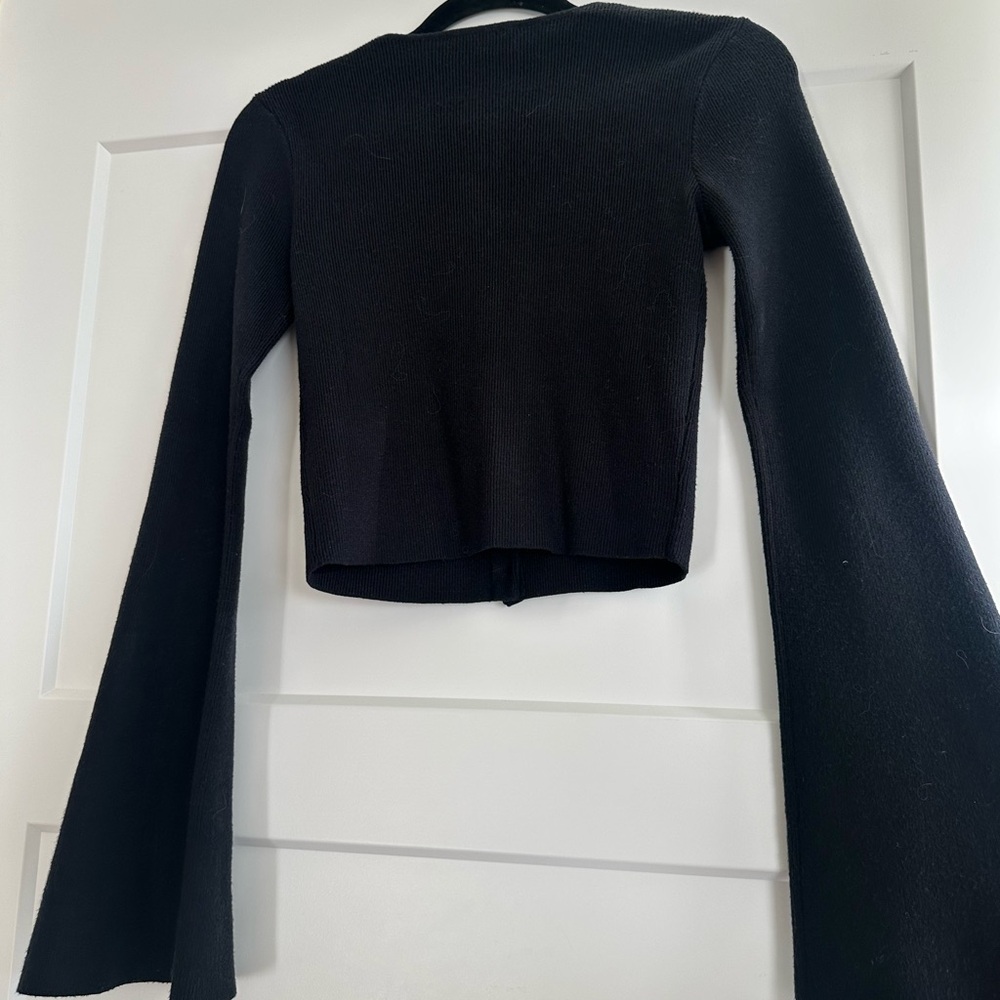 Good American Bell Sleeve Black Knit Cardigan - Picture 3 of 4